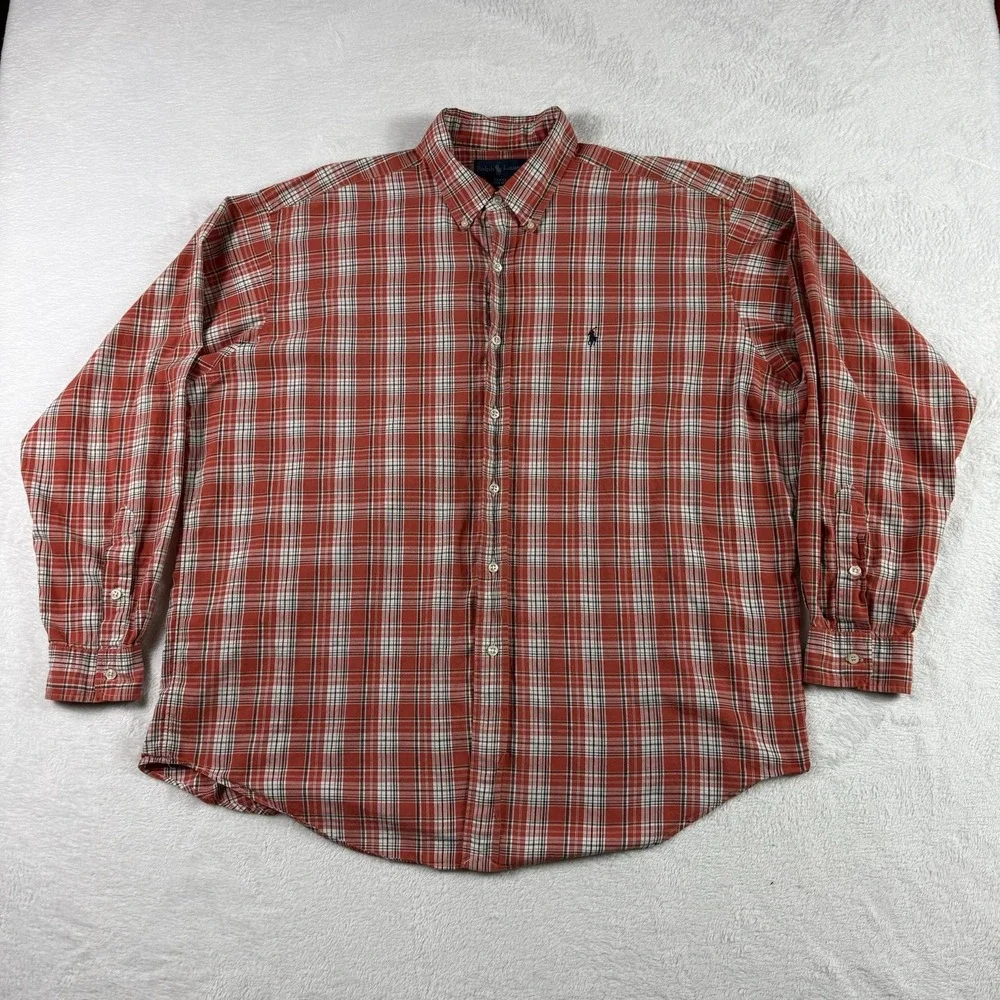 Ralph Lauren Button Down Blake Shirt Mens XL Red Plaid‎ Cotton Pony